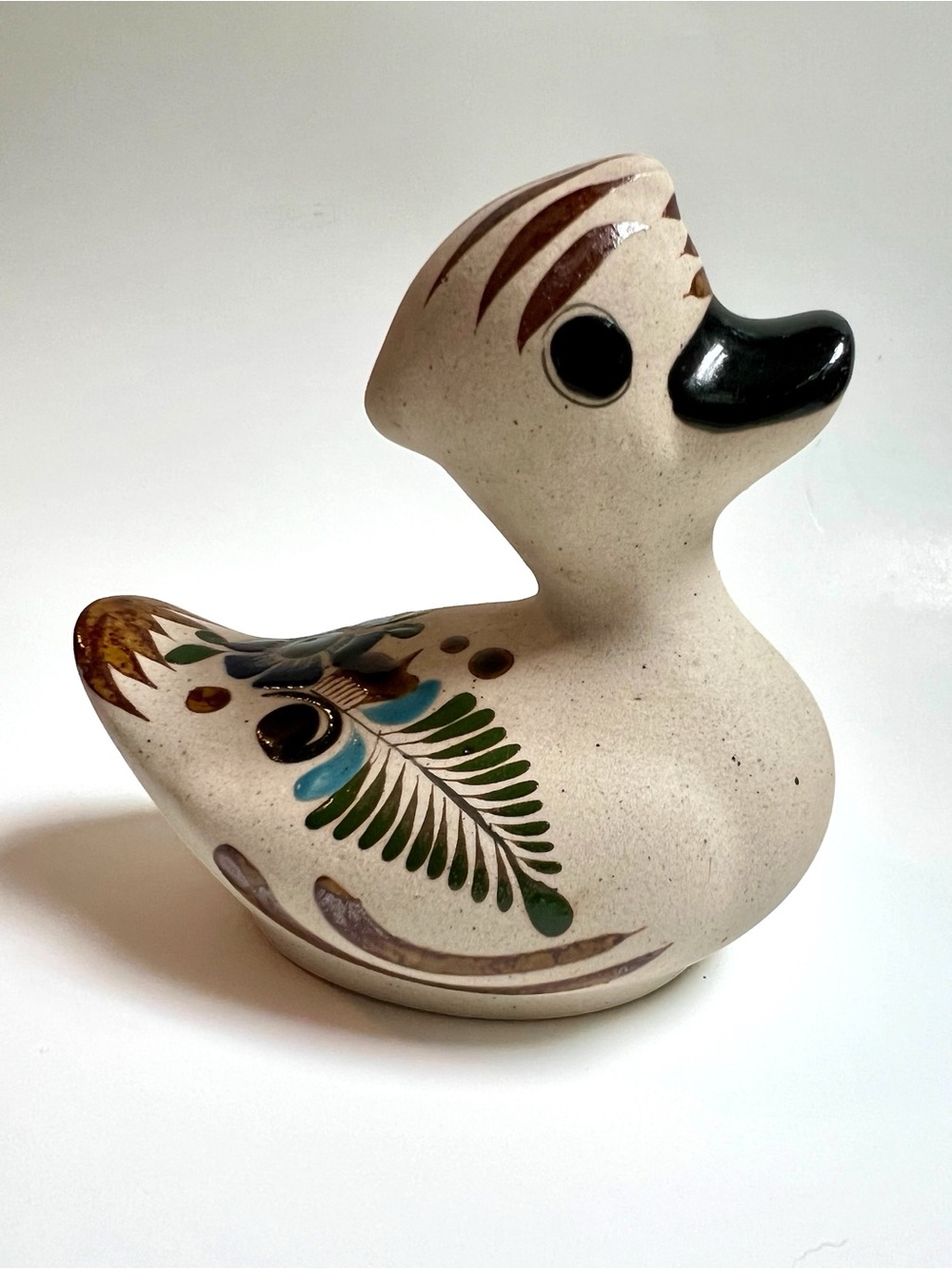 Vintage Tonala Ceramic Hand Painted Duck Mexican Folk Art